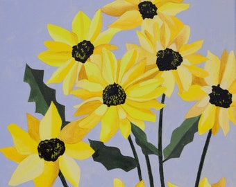 Original Acrylic Sunflower Painting on Canvas Titled Sunflowers No 6 size 12' X 12"