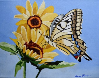 Original Acrylic Butterfly Floral Painting on Canvas Titled Butterfly Garden No4