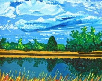 Original Acrylic Landscape Painting on Canvas  18" X 24" Titled Reflections On A Lake