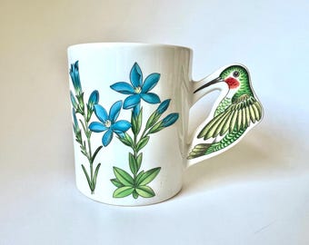 Vintage Hummingbird Coffee Mug – Japanese Stoneware Nature Bird Cup, Floral Wildlife Design, Collectible Mug