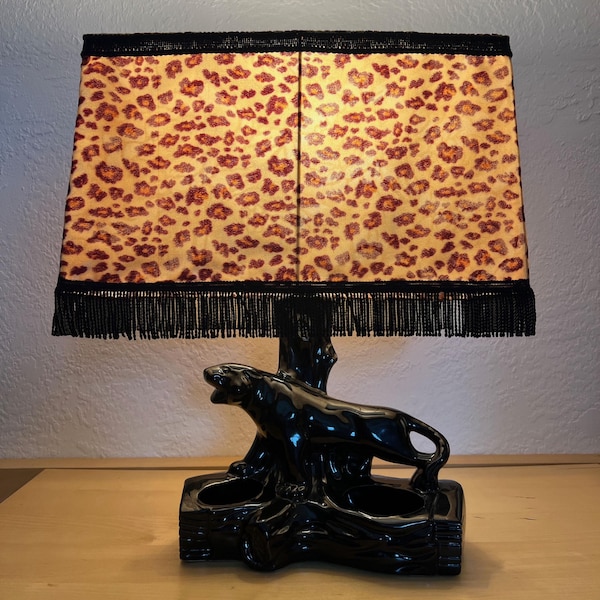 Vintage Black Panther TV Pottery Planter Table Lamp MCM 50s Cat Home Decor