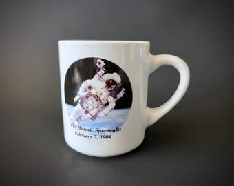 Vintage NASA Space Shuttle Coffee Mug – 1984 Astronaut Spacewalk Cup, Retro 80s Space Collectible