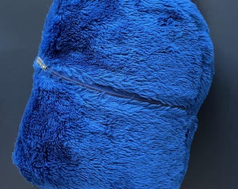 Vintage 90s United Colors of Benetton Blue Faux Fur Fuzzy Backpack Rare