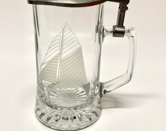 Vintage Old Spice Beer Stein: Columbia 1901 Sailboat Mug with Pewter Lid