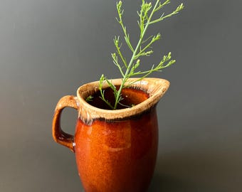 Vintage brown drip glaze stoneware flower vase / pen pencil holder / paintbrush holder / creamer