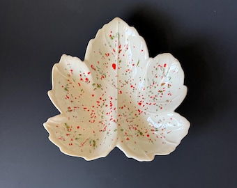 Vintage 1970s Confetti Ceramic Maple Leaf Dish: Retro MCM Decor