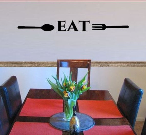 eat kitchen vinyl wall decal fork and spoon kitchen wall | etsy