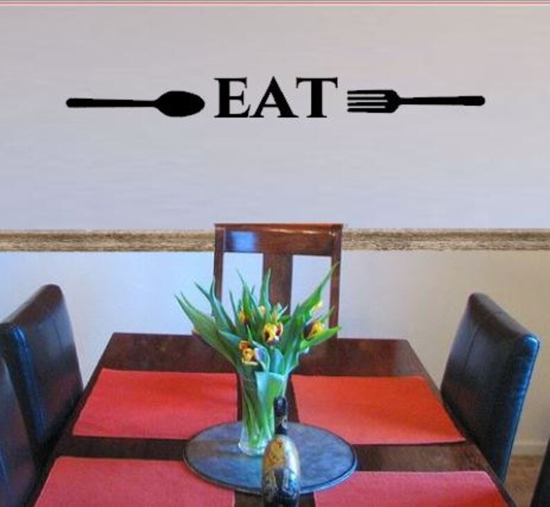 Eat Kitchen Vinyl Wall Decal Fork and Spoon Kitchen Wall Etsy