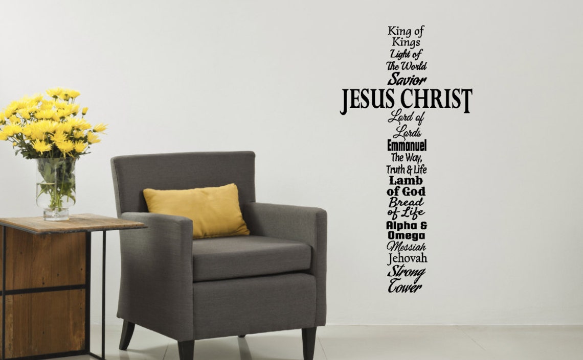 Cross Wall Decal Names of Jesus Cross Wall Vinyl Cross Etsy