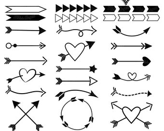 Arrows Hearts Clipart. Valentines day digital arrows. Arrows clip art. Printable black arrows 6". Various arrows clip art. Instant Downloads