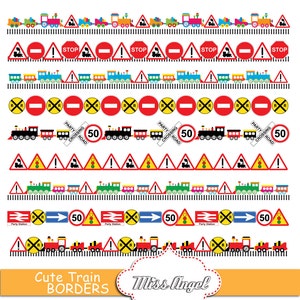 Trains borders clipart. Traffic Signs digital borders. Trains ribbons. Train bunting banners, borders. Traffic symbols. Train kids party