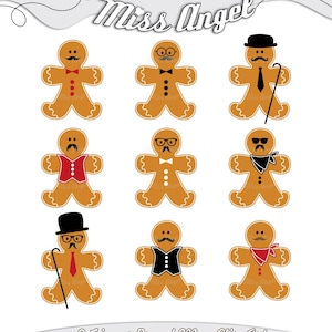 Lebkuchenmann Kekse Clip Art. Weihnachtlicher Ingwermann. Digitale Ingwer Kekse zum Ausdrucken. Lebkuchenmann Schnurrbart Keks. Sofortiger Download