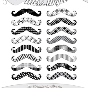 Mustache Party CLIPART. Black Moustache clipart. Printable digital mustachios, costume props clip art download. Patterned mustache decor