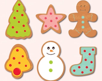 Cute ginger cookies clipart. Christmas Cookies clip art. Printable Christmas party clip arts. Christmas Tree, Gingerbread cookie, Snowman