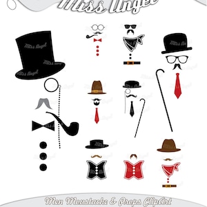 CLIPART Moustache clipart, mustache clip art. Printable digital eyeglass, monocle, glasses, pipe, hats, cane, costume prop clip art download
