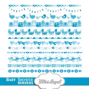 Digitale randen babyjongen, babyblauwe digitale linten. Commercieel gebruik. Kinderwagen, fopspenen, bloemen, vogeltjes, cadeaus, blauwe babybanner