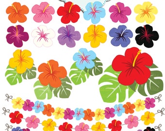 Hibiscus CLIP ART, 23 Scrap Booking Images, Colorful Beach