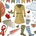 Rainy Days Clipart. Autumn showers digital clip art set, raincoat, umbrellas, wellies, cloud, rain, tree, leaf, scarf, tea cup, banner 