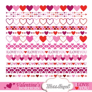 Valentine clipart borders. Valentine&#39;s bunting banners. Printable valentines ribbons. 12 digital borders clip art. Hearts, love, arrows