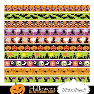 Digitale clipart Halloween Borders. Afdrukbare Halloween-randpatronen. Leuke Halloween-linten. Halloweenfeest, digitale linten, strepen.