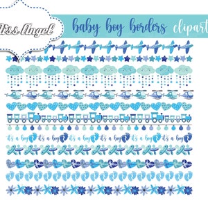 Baby boy borders set. Baby boy digital borders, baby blue digital ribbons. Commercial Use. Dummies, flowers, stars, trains, blue baby banner