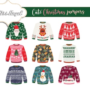 Clipart di maglioni natalizi. Clipart di maglioni natalizi digitali carini e brutti. Set di clipart per feste di maglioni natalizi. Piccolo uso commerciale. Scarica
