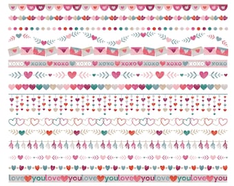 Valentines Day Borders Clipart. Valentine Ribbons clip art. 15 romantic printable borders. Heart garland bundle. Digital Love borders