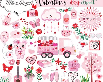 Valentijnsdag clipart. Valentijn clipart set. Roze rode harten clipart. Valentijnsdag doodles clipart. Digitaal png-liefdesclipartfeest
