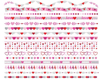 Valentines Borders Clipart. Valentine Ribbons clip art. 15 romantic printable borders clipart. Heart garland bundle. Digital Love borders