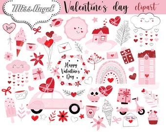 Valentijnsdag clipart. Valentijn clipartbundel. Roze rode harten, hart Clipart. Valentijnsdag doodles clipart. Digitale png-clipart liefde