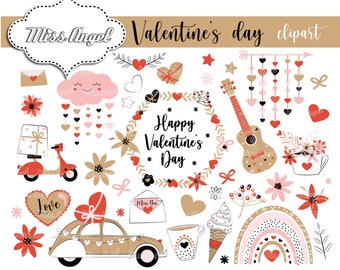 Valentine's day CLIPART set. 37 Valentines clipart. Digital Clip art, PNG, Printable, Instant download. Love, heart, Digital love clipart