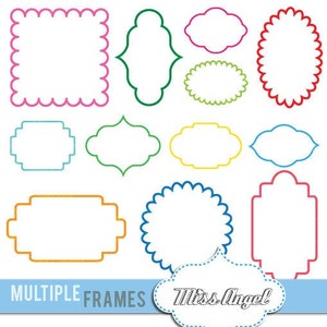 Kaders clipart. Meerdere digitale labels. 12 digitale 6"-tags. Schrijf uw berichtlabel clipart. Direct downloaden. Verschillende kleuren