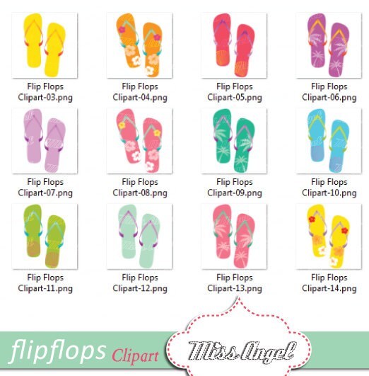 Flip Flops Clipart Summer Thongs Clip Art. Palmtree Hibiscus - Etsy