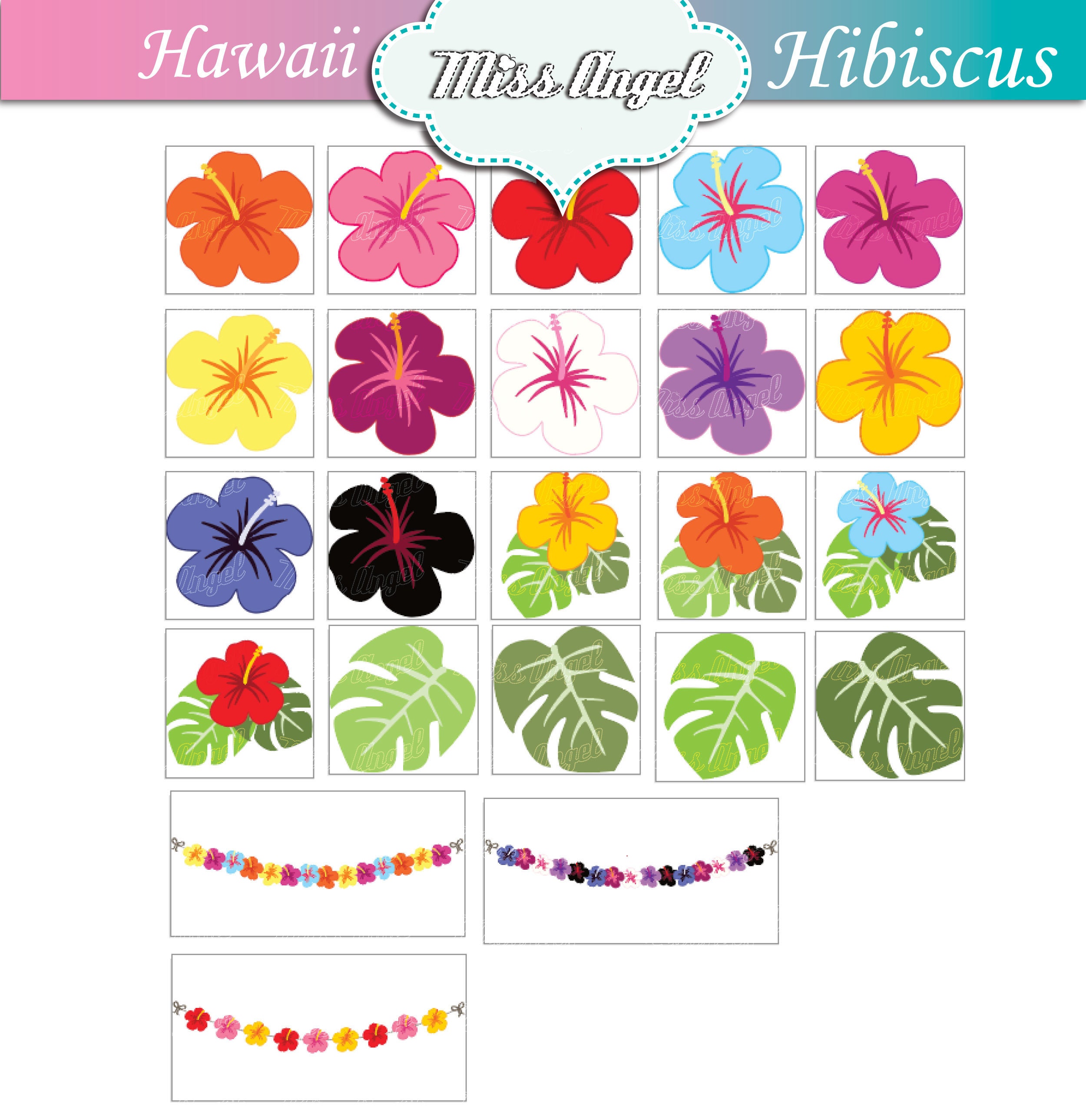 Hibiscus CLIP ART, 23 Scrap Booking Images, Colorful Beach Hibiscus CLIP ART, 23 Scrap Booking Images, Colorful Beach