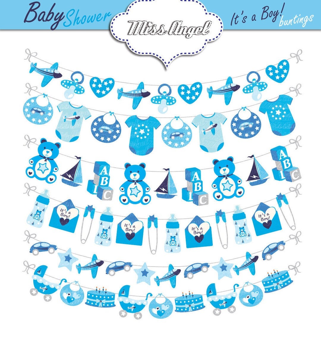 Baby Shower Digital Buntings. Baby Boy Digital Banners. Boys Digital