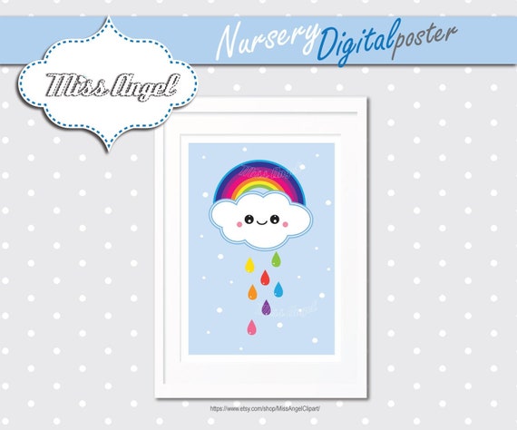 Cloud Digital Poster Cute Kawaii Cloud Under The Rainbow Etsy Cloud Digital Poster Cute Kawaii Cloud Under The Rainbow Etsy