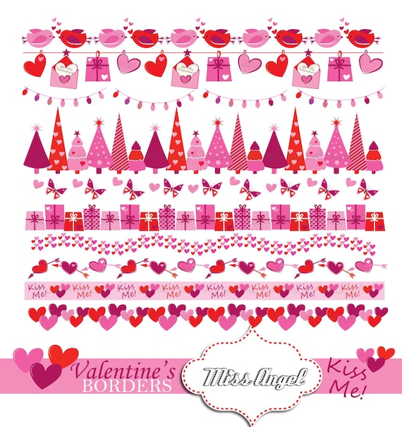 Valentines Day Borders Clipart Love Borders Valentine S Etsy