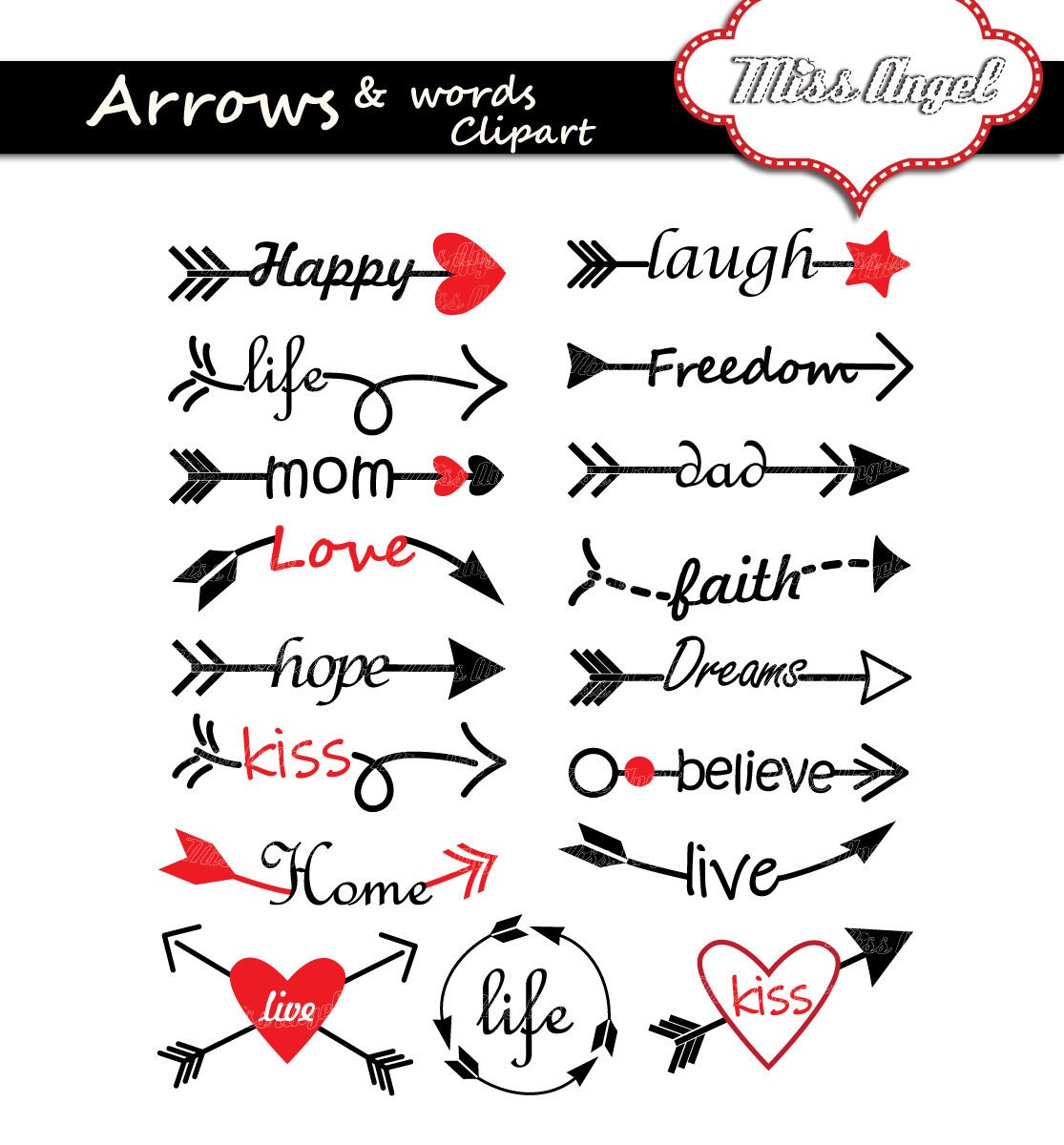 Arrows Words Clip Art Black And Red Arrow Words Clipart 17 Etsy