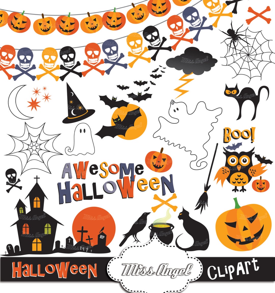 Halloween Clipart. 22 Halloween Printable Illustrations. Haunted House ...