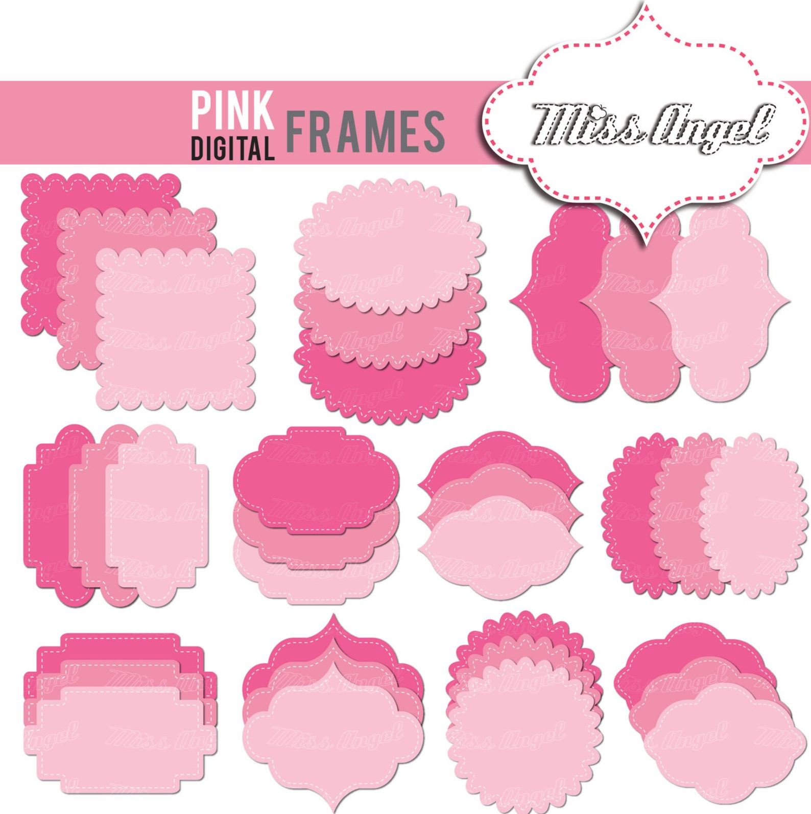 Pink Digital Frames TAGS Clipart 36 Digital Labels Clip Art. - Etsy