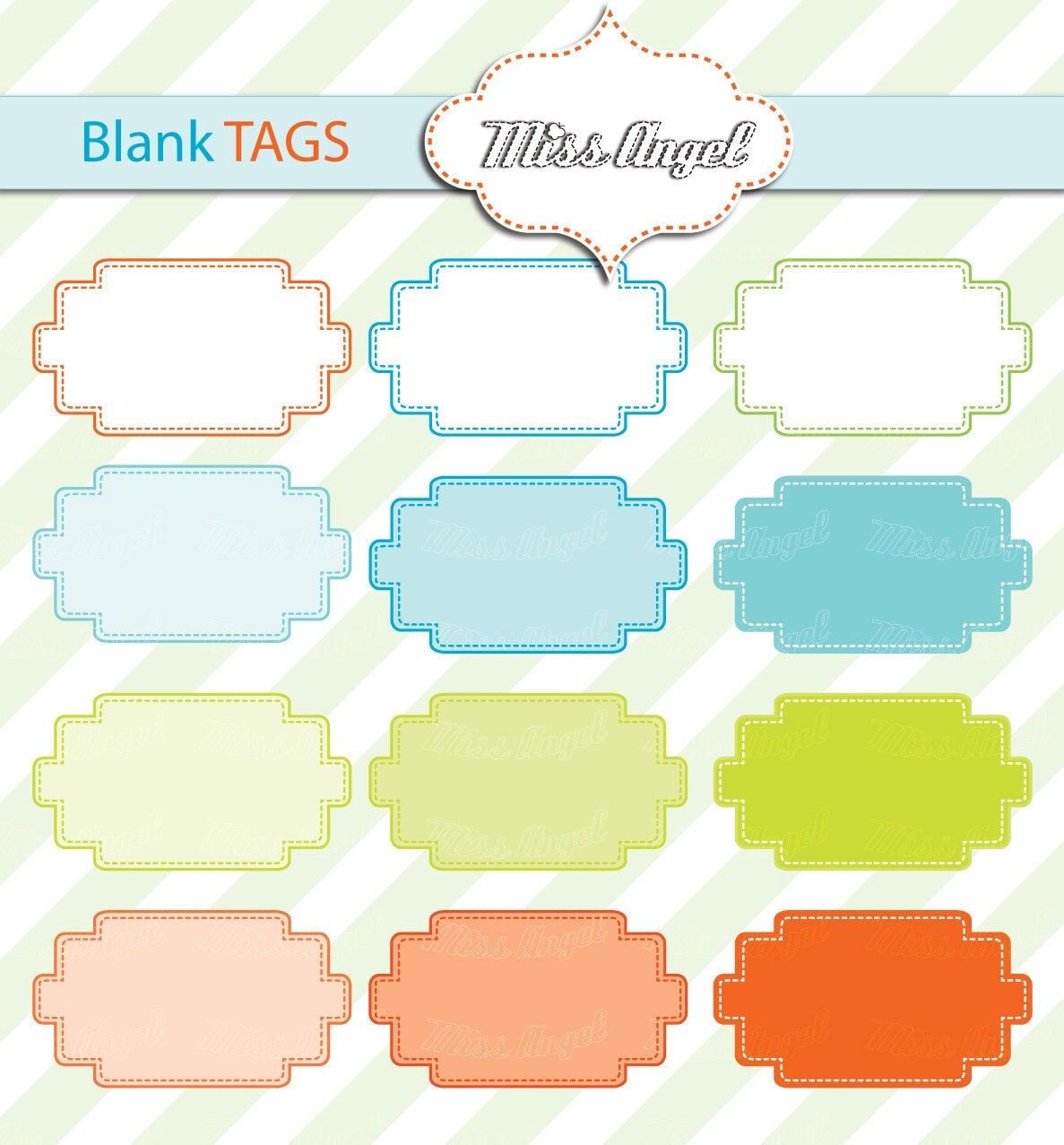 BLANK DIGITAL TAGS Clipart, 12 Printable Labels. Digital 6 Frames