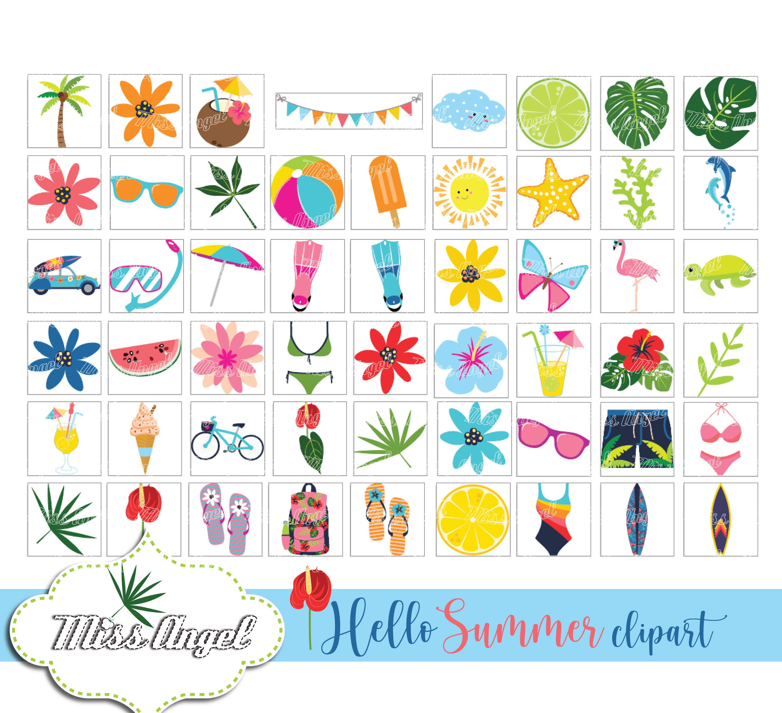 Summer Clipart Bundle. Beach Party Clipart. Small Commercial Use. PNG