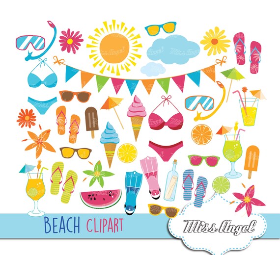 Beach Clipart. Summer Clipart. Bikini Ice Cream Sunglasses - Etsy UK
