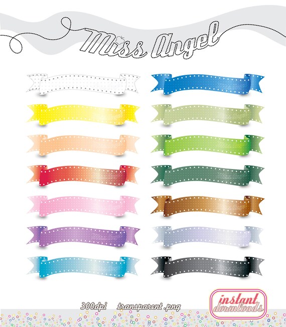 Banners Clip Art Pack Of 14 Digital Colorful Gradient Etsy