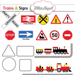 Trains and Signs Clip art, Trains children party clipart. Kids Trains & Signs. Trains Theme. 6 Train Illustrations, MissAngelClipart image 2