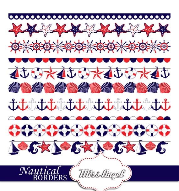 Buy Nautical Borders Clipart, Nautical Clipart, Digital Bunting Banners,  Nautical Digital Ribbons. Anchors, Sailboats, Shells. Navy, Red, White  Online in India - Etsy