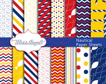 Nautical digital sheets. Nautical backgrounds. Nautical scrap booking digital papers. Nautical Patterns. Printable nautical digital patterns
