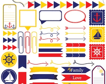 Nautical frames clip art. Nautical tags. Nautical graphics. Digital nautical clip art: arrows, labels, tags, markers, stickers, symbols