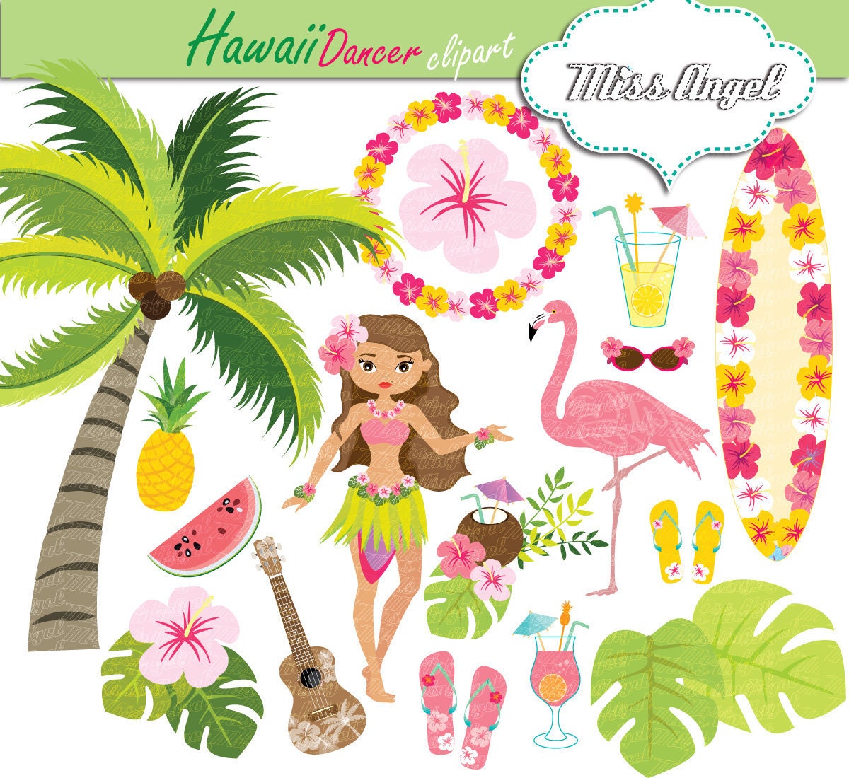Hawaii Ukulele Clip Art. Hawaiian Ukuleles Clip Art. Hibiscus Ukuleles  Digital Images. 10 Colorful Flowery Ukuleles. Luau Party Decor 