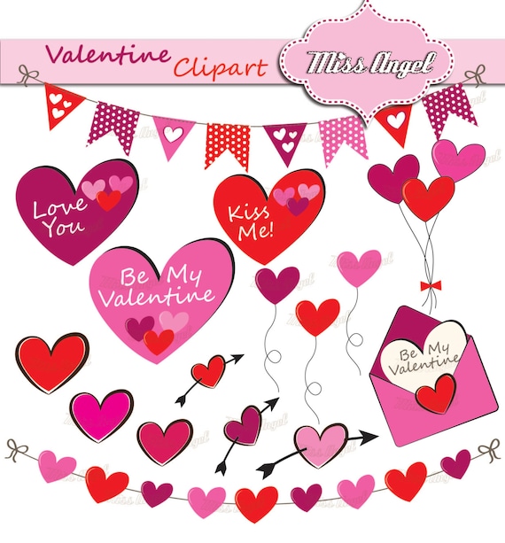 Valentine Clipart Hearts 16 Love Elements Valentine S Etsy